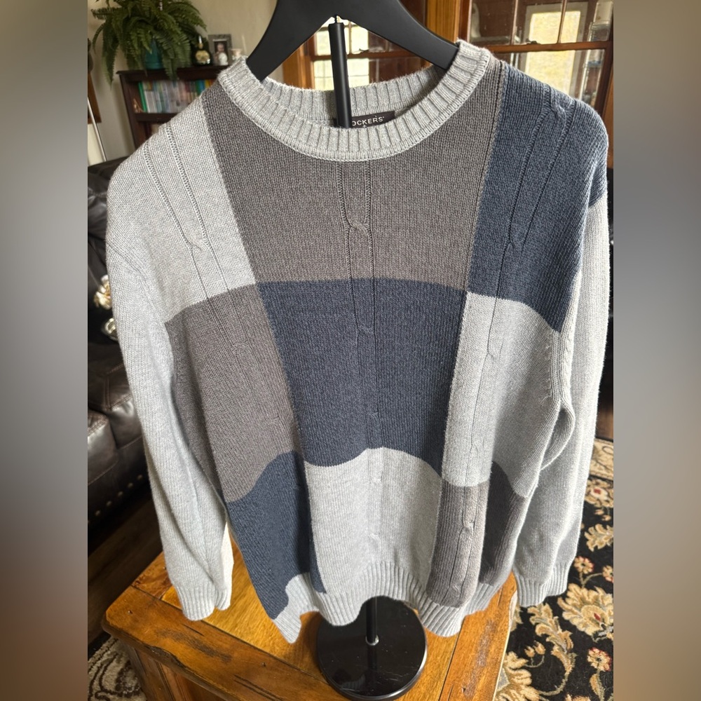 Dockers Men’s Gray Blue Colorblock Crewneck Sweater Size XL